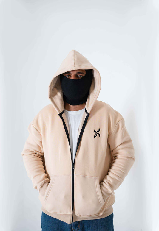 Beige Zipped Hoodie