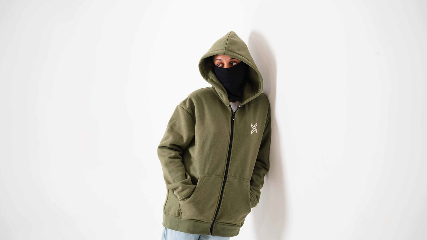 Olive Green Zipped Hoodie